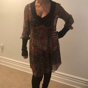 Miss Sixty sheer floral mini dress with woven neck